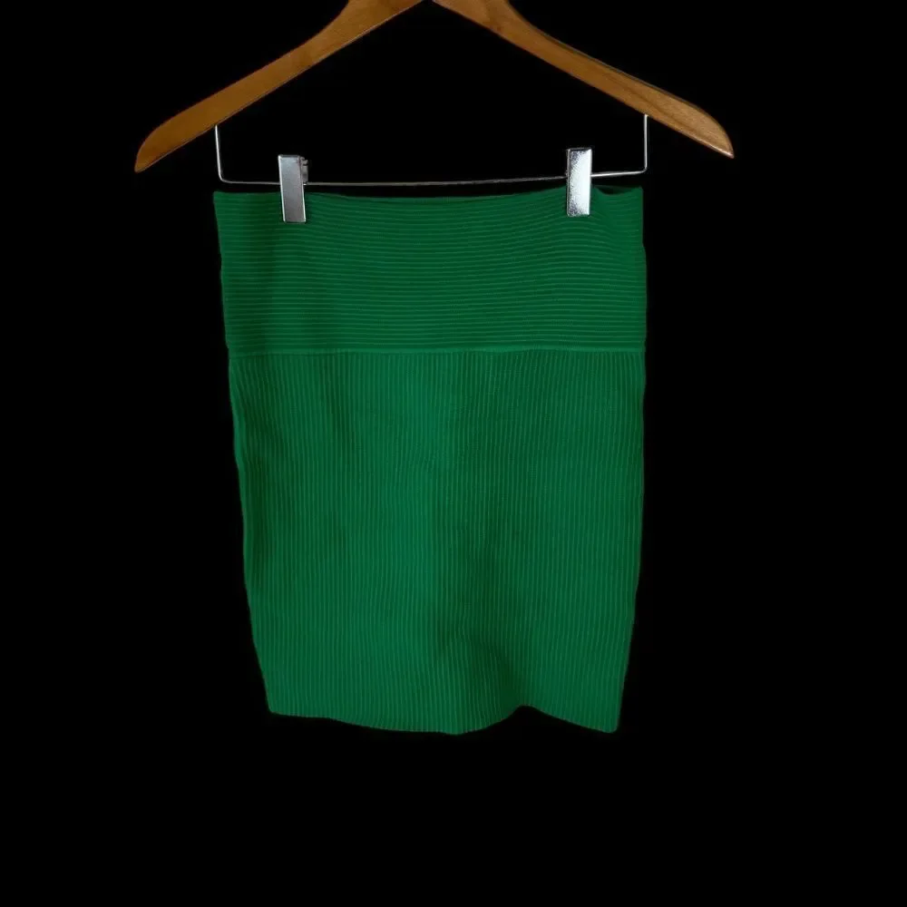House Of Harlow 1960 Grass Green Ribbed Wide‎ Waist Pencil Mini Skirt Sz M
